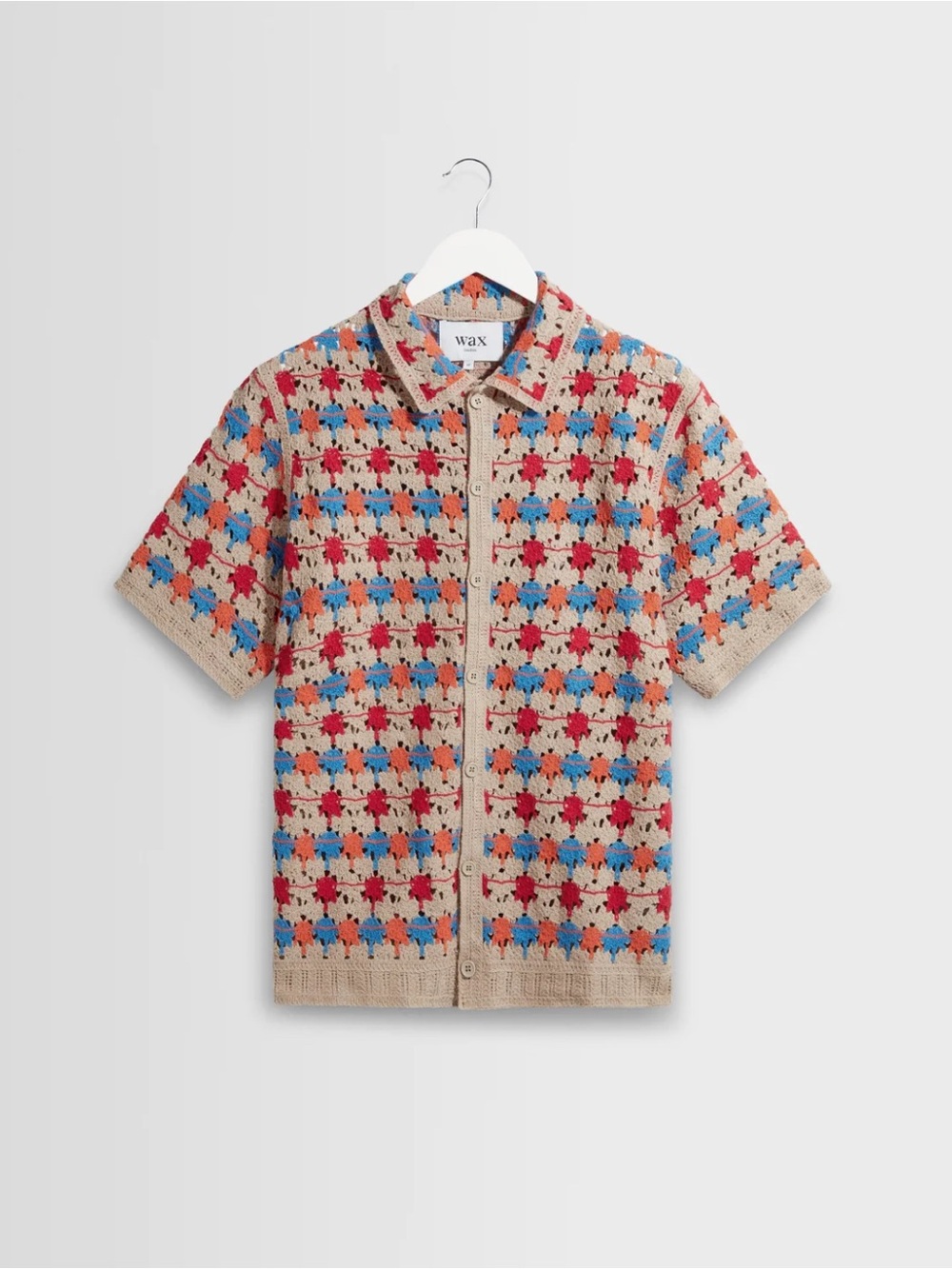 Wax London Porto Mulitcolor Splash Crochet Short-Sleeve Button-Down Knit Shirt